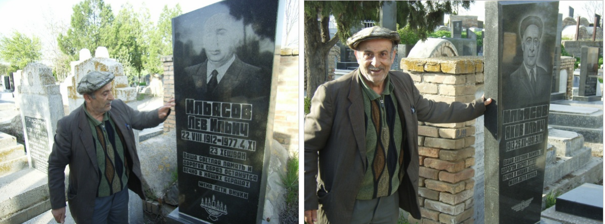 Arkadi showing me the grave of his father Levi